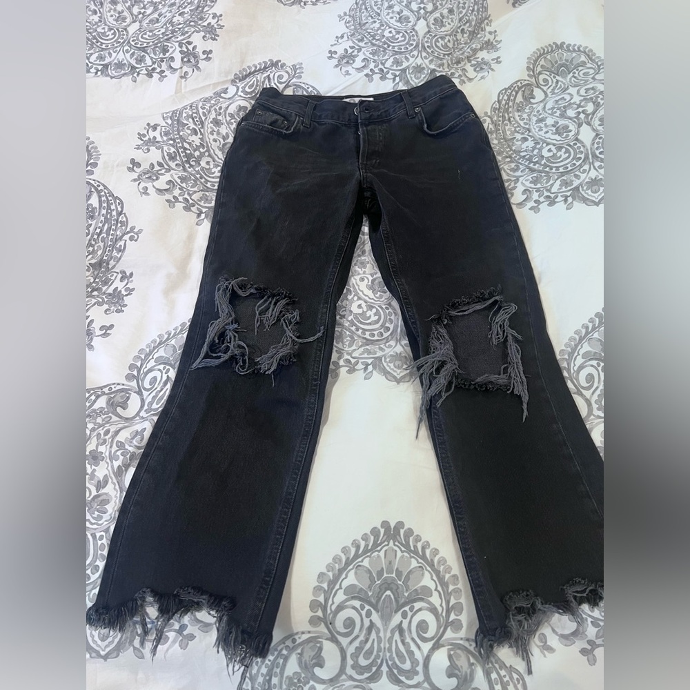 We The Free Black Distressed Straight Leg Jeans